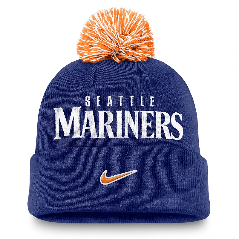 Bonnet à revers Nike Royal Seattle Mariners Peak pour homme avec pompon
