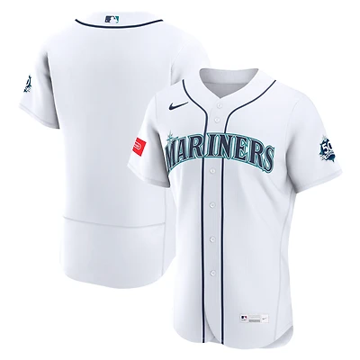 Men's Nike White Seattle Mariners Home Sponsor Patch Authentic Jersey
