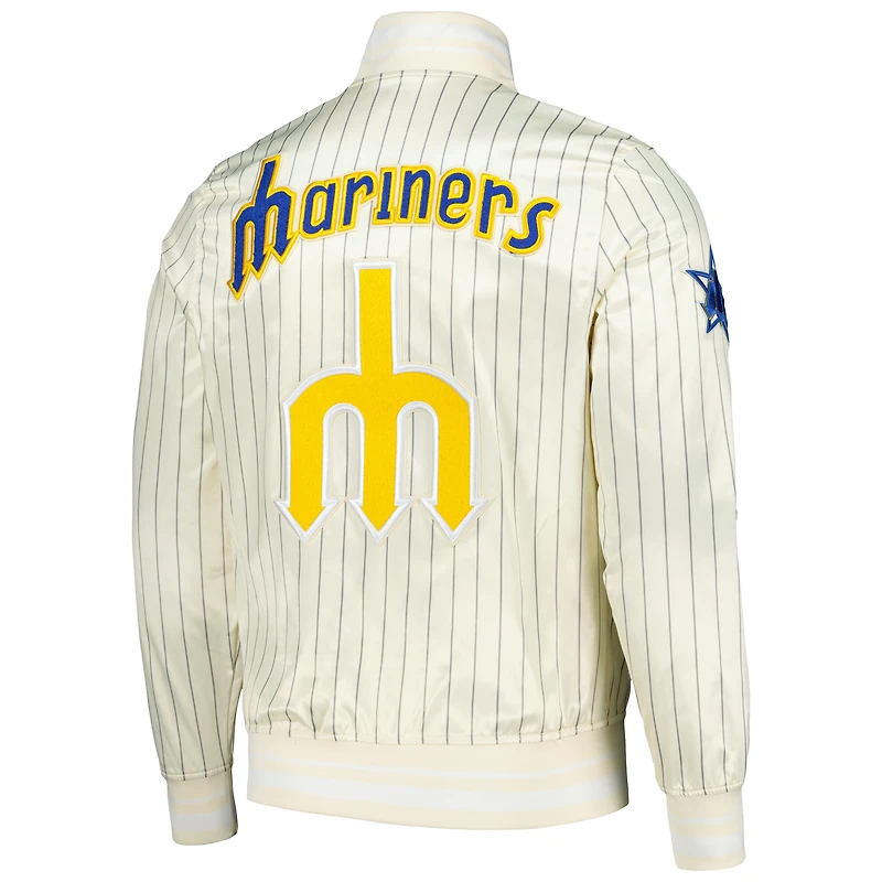 Men's Pro Standard Cream Seattle Mariners Cooperstown Collection Pinstripe Retro Classic Satin Full-Snap Jacket