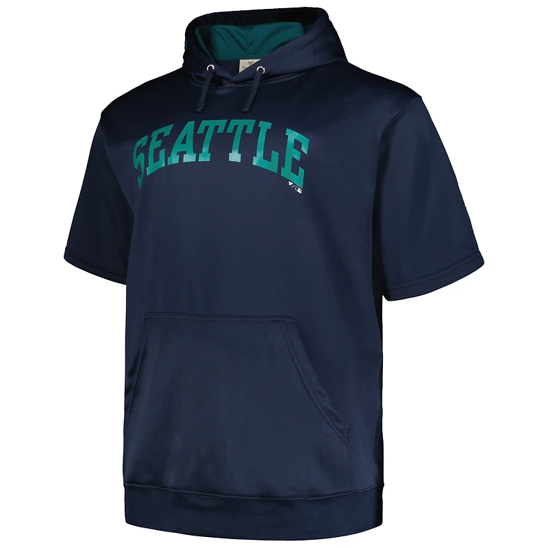 Sweat à capuche manches courtes contrastées pour homme Profile Seattle Mariners Big & Tall bleu marine