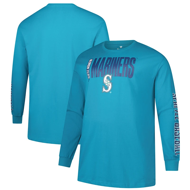 T-shirt à manches longues deux coups pour homme, bleu sarcelle, des Seattle Mariners, taille grande et