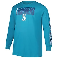 T-shirt à manches longues deux coups pour homme, bleu sarcelle, des Seattle Mariners, taille grande et