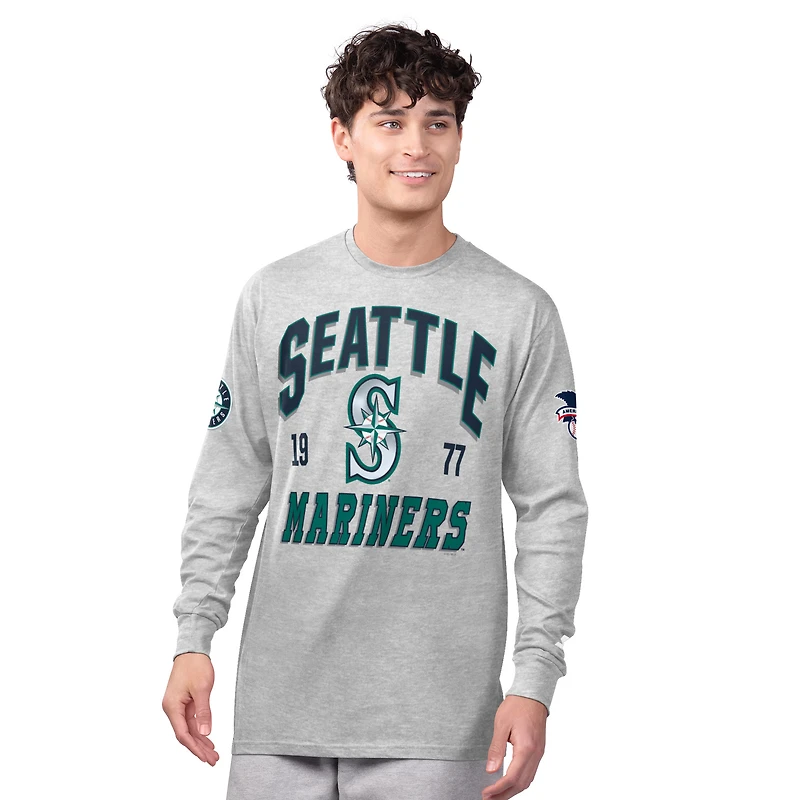 Men's Starter Heather Gray/Navy Seattle Mariners Two-Pack Long Sleeve & Short T-Shirt Set
