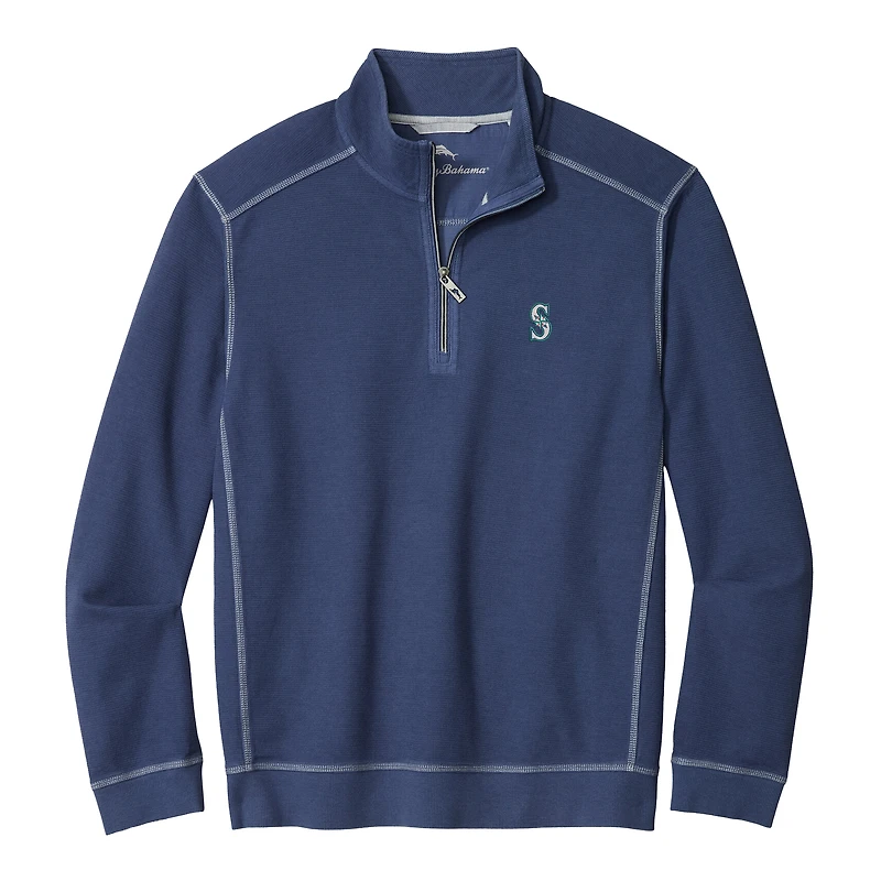 Sweat-shirt Tommy Bahama bleu marine Seattle Mariners Montego Bay à demi-zip pour homme