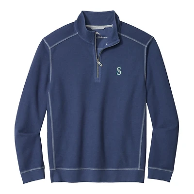 Sweat-shirt Tommy Bahama bleu marine Seattle Mariners Montego Bay à demi-zip pour homme