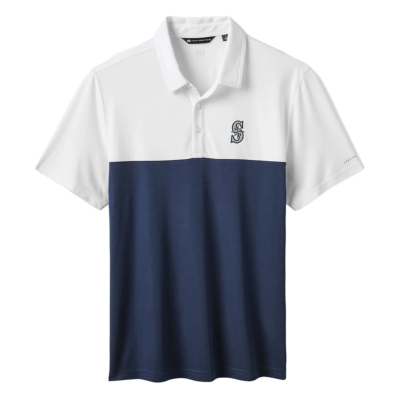 Polo tri-blend blanc/bleu marine TravisMathew pour homme, motif Home Run Leader des Seattle Mariners