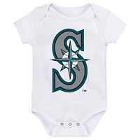 Newborn & Infant Aqua/Navy/White Seattle Mariners Minor League Player Three-Pack Bodysuit Set