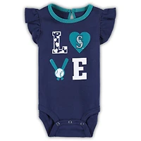 Ensemble trois pièces Love of Baseball Bib Body & Booties Newborn Infant Marine/Aqua Seattle Mariners