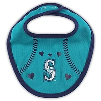 Ensemble trois pièces Love of Baseball Bib Body & Booties Newborn Infant Marine/Aqua Seattle Mariners