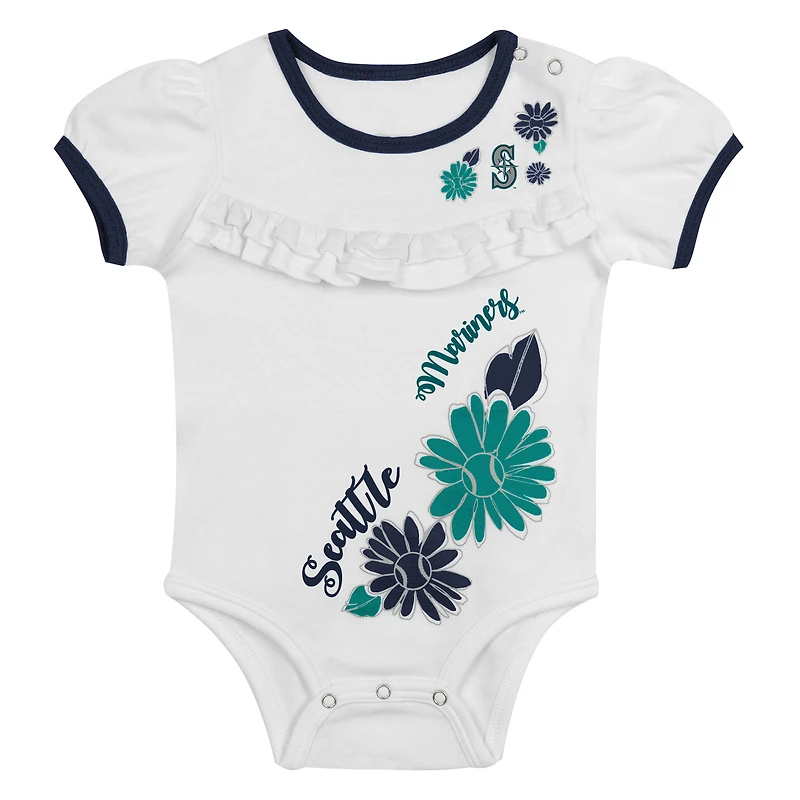 Newborn White/Navy Seattle Mariners Sweet Catcher 3-Piece Bodysuit, Headband and Skirt Set