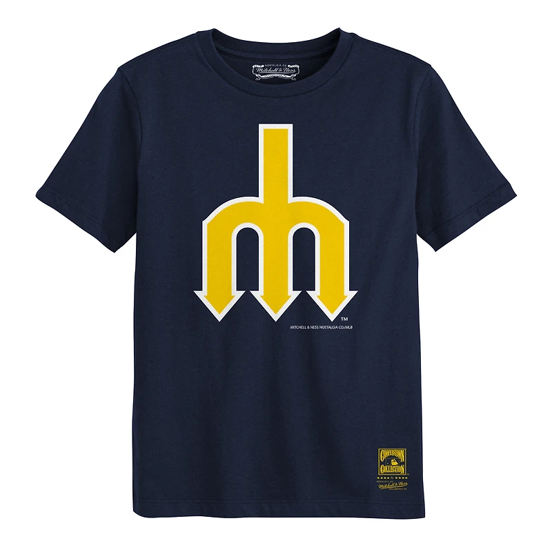 T-shirt Mitchell & Ness bleu marine Seattle Mariners à logo rétro pour enfants d'âge préscolaire