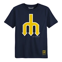 T-shirt Mitchell & Ness bleu marine Seattle Mariners à logo rétro pour enfants d'âge préscolaire