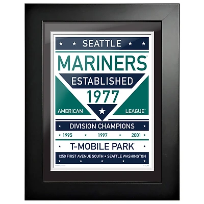 Mariners de Seattle - Oeuvre encadrée double ton de l'équipe 12'' x 16''