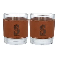 Lot de 2 verres à whisky de 12 oz avec emballage en cuir des Mariners de Seattle