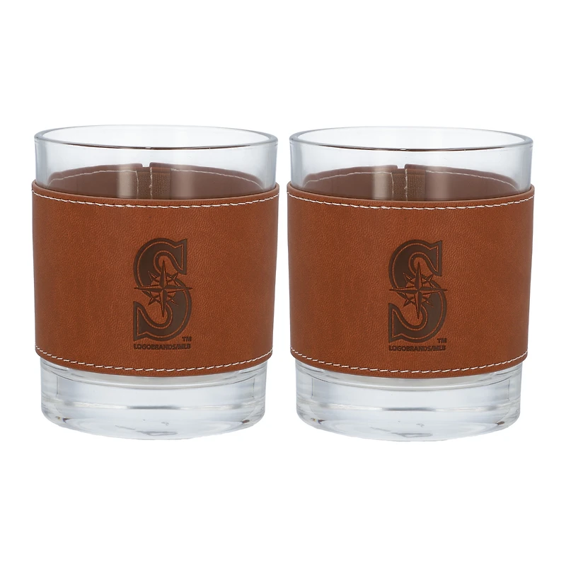 Lot de 2 verres à whisky de 12 oz avec emballage en cuir des Mariners de Seattle