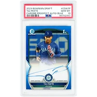 Carte autographiée de Tai Peete (Seattle Mariners), édition 2023 Bowman Chrome Blue Refractor, numéro CDA-TP, numéro 19/150, authentifiée par PSA.