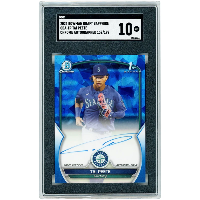 Tai Peete Seattle Mariners Autographed 2023 Bowman Chrome Sapphire #CDA-TP #132/199 SGC Authenticated 10 Card
