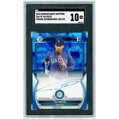 Tai Peete Seattle Mariners Autographed 2023 Bowman Chrome Sapphire #CDA-TP #132/199 SGC Authenticated 10 Card
