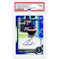 Carte autographiée par Tyler Locklear (Seattle Mariners) – Bowman Draft Chrome Blue Refractor 2022, numéro CDA-TL, numéro 12/150, authentifiée par PSA 9.