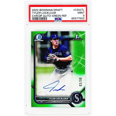 Tyler Locklear Seattle Mariners Autographed 2022 Bowman Draft Chrome Green Refractor #CDA-TL #83/99 PSA Authenticated 9 Card