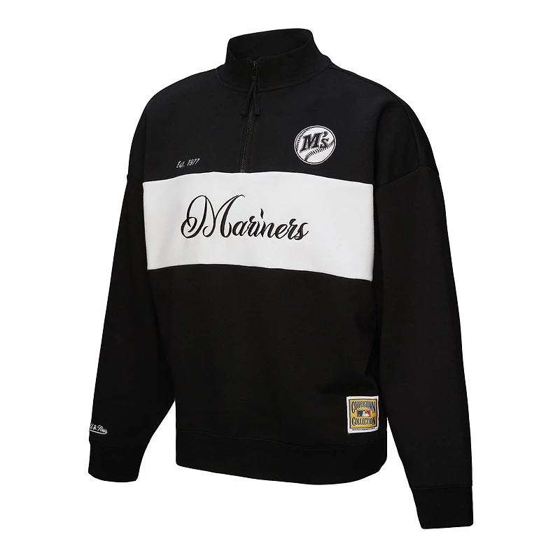Pull zippé quart de tour noir pour femme Mitchell & Ness des Mariners Seattle la collection Cooperstown