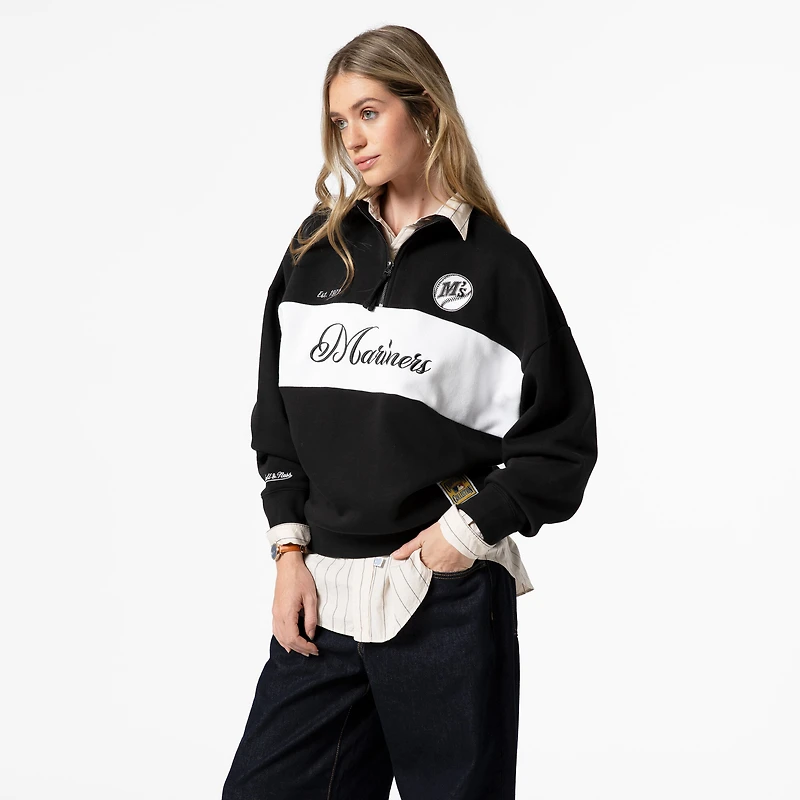 Pull zippé quart de tour noir pour femme Mitchell & Ness des Mariners Seattle la collection Cooperstown