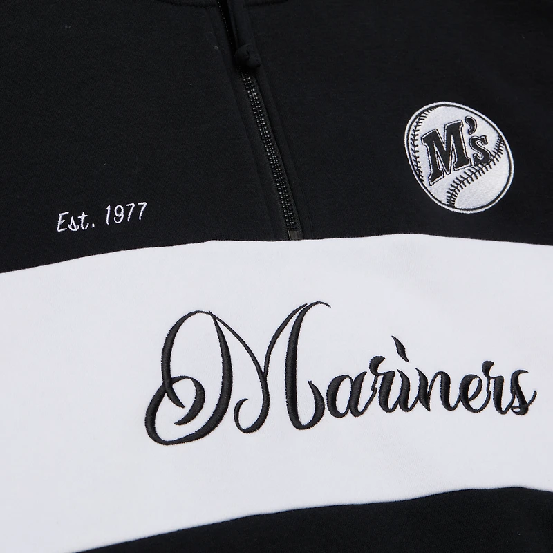 Pull zippé quart de tour noir pour femme Mitchell & Ness des Mariners Seattle la collection Cooperstown