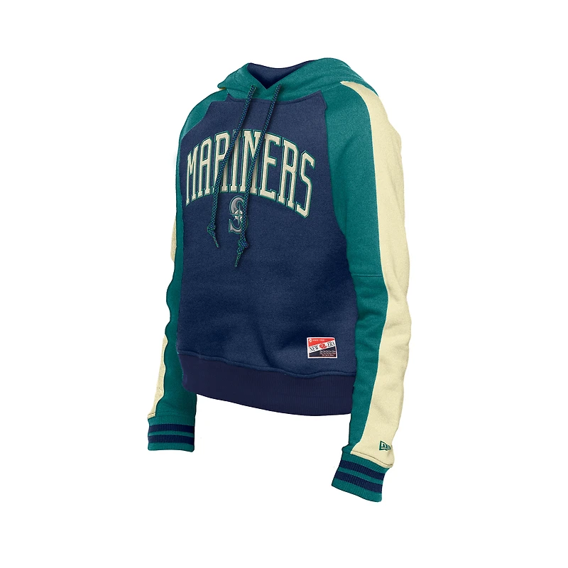Women's New Era  Navy Seattle Mariners Cooperstown Collection Cropped Raglan Pullover Hoodie