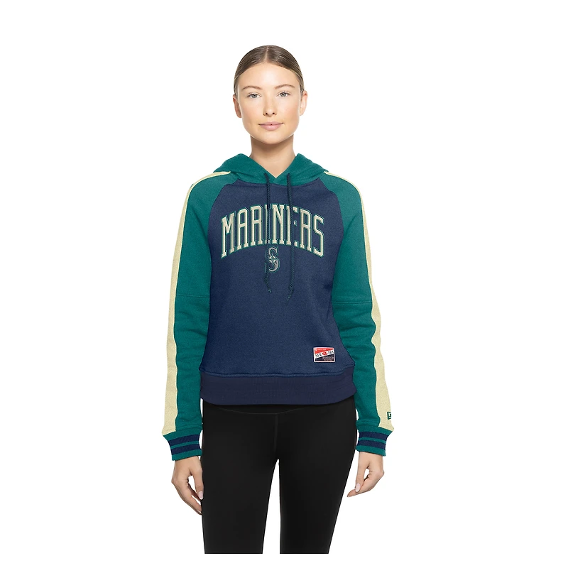Women's New Era  Navy Seattle Mariners Cooperstown Collection Cropped Raglan Pullover Hoodie
