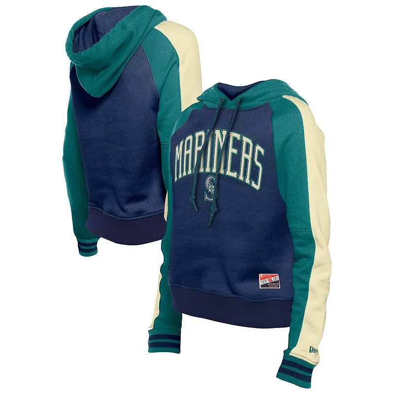 Women's New Era  Navy Seattle Mariners Cooperstown Collection Cropped Raglan Pullover Hoodie