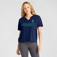 T-shirt à col cranté avec logo des Seattle Mariners pour femme, bleu marine, grande taille