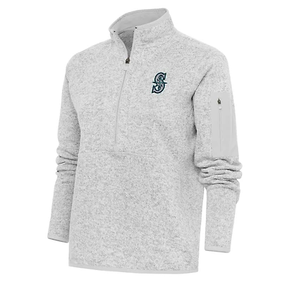 Women's Antigua Heather Gray Seattle Mariners Logo Fortune Quarter-Zip Pullover Jacket