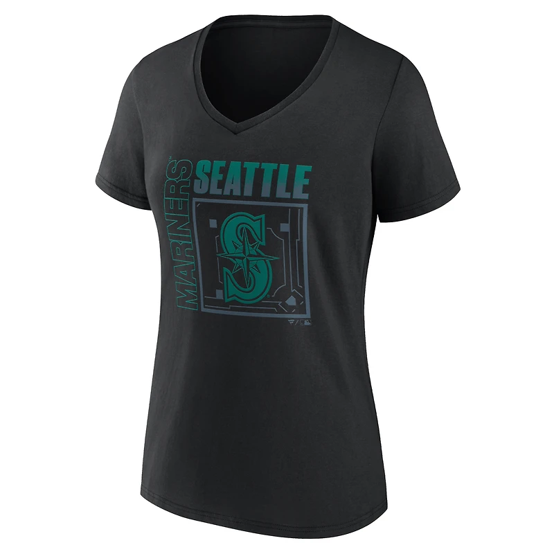 T-shirt noir à col en V pour femme, style domicile des Mariners de Seattle, avec nom et numéro personnalisés