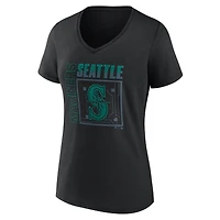 T-shirt noir à col en V pour femme, style domicile des Mariners de Seattle, avec nom et numéro personnalisés