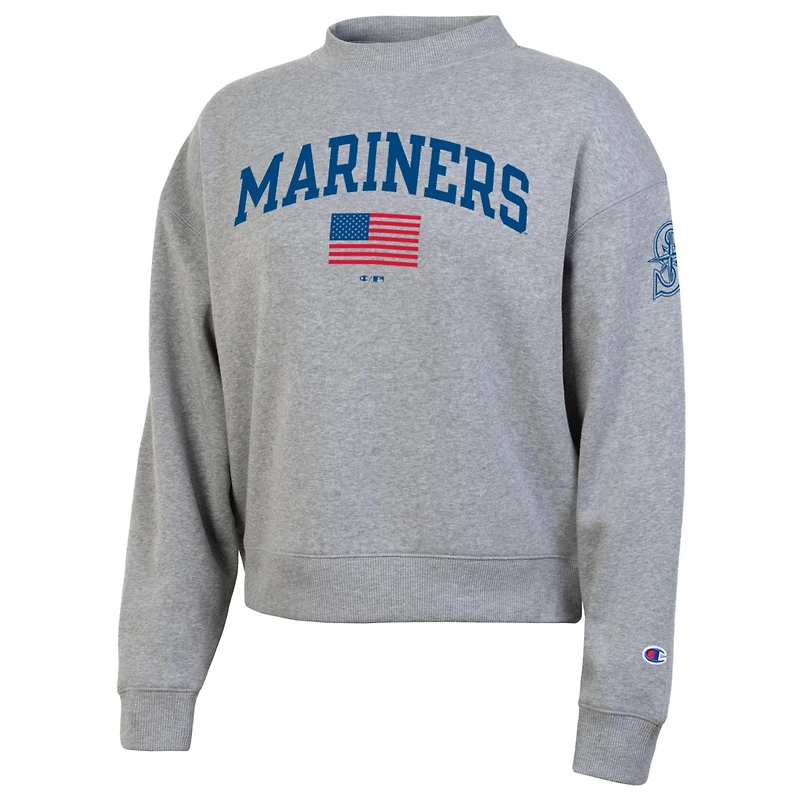 Women's Champion  Heather Gray Seattle Mariners Americana Triumph Fleece Tri-Blend Sweatshirt