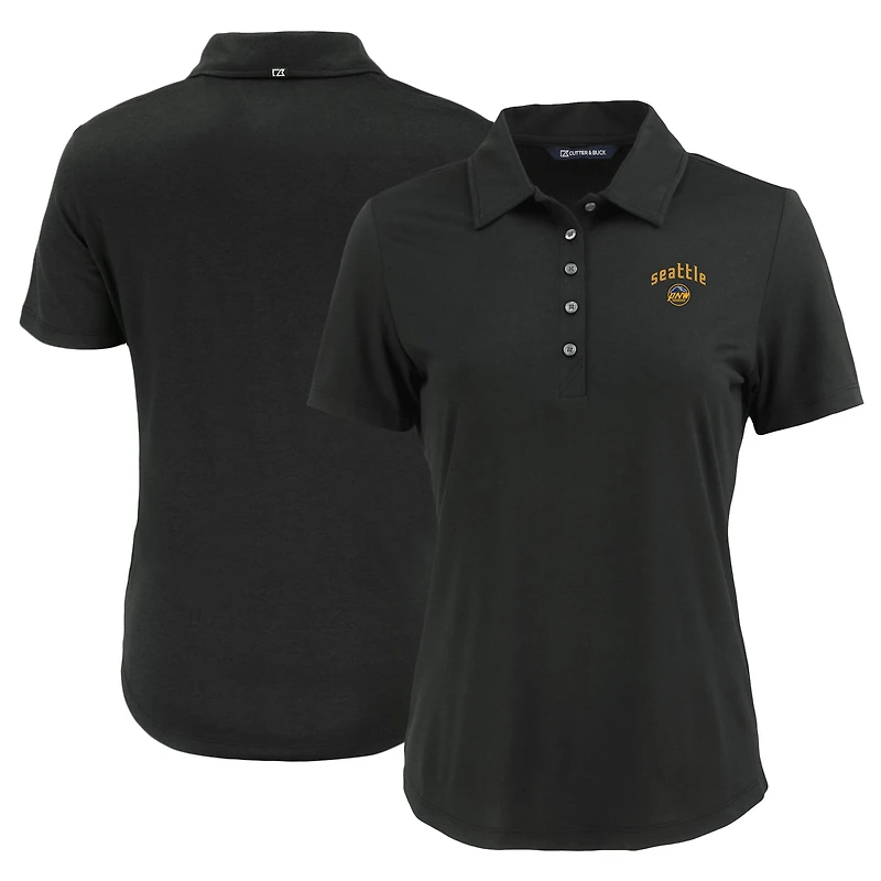 Women's Cutter & Buck Black Seattle Mariners City Connect Coastline Epic Comfort Eco Recycled Polo