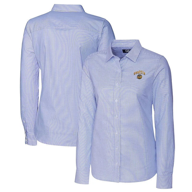 Chemise à manches longues rayée City Connect en tissu Oxford extensible bleu marine pour femme, Cutter & Buck, Seattle Mariners