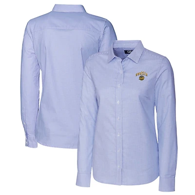 Chemise à manches longues rayée City Connect en tissu Oxford extensible bleu marine pour femme, Cutter & Buck, Seattle Mariners