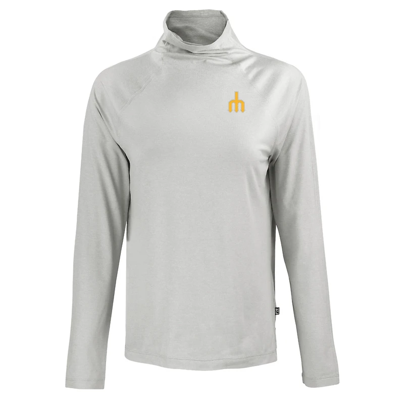 Women's Cutter & Buck Gray Seattle Mariners Cooperstown Collection Coastline Epic Comfort Eco Recycled Funnel Neck Raglan Pullover Top