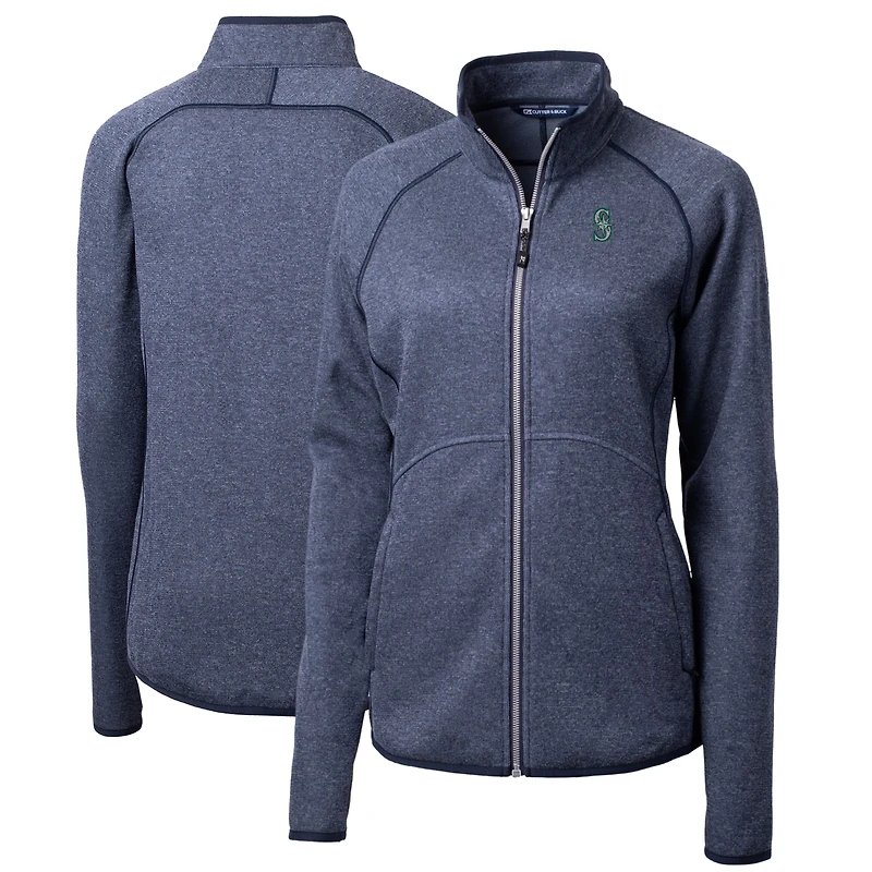 Women's Cutter & Buck Heathered Navy Seattle Mariners Mainsail Sweater-Knit Full-Zip Jacket