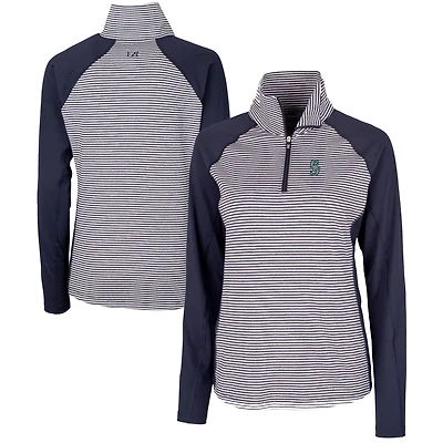 Women's Cutter & Buck  Navy Seattle Mariners DryTec Forge Tonal Stripe Half-Zip Top