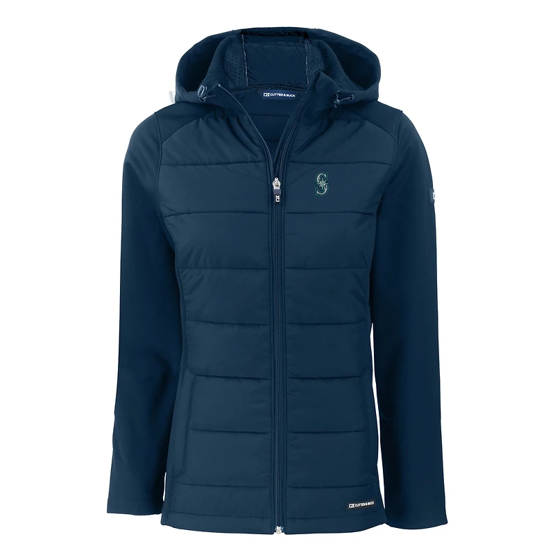 Women's Cutter & Buck  Navy Seattle Mariners Evoke Hybrid Eco Softshell Recycled Full-Zip Hoodie Jacket