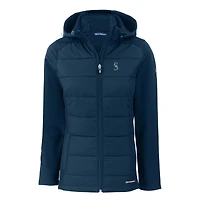 Women's Cutter & Buck  Navy Seattle Mariners Evoke Hybrid Eco Softshell Recycled Full-Zip Hoodie Jacket