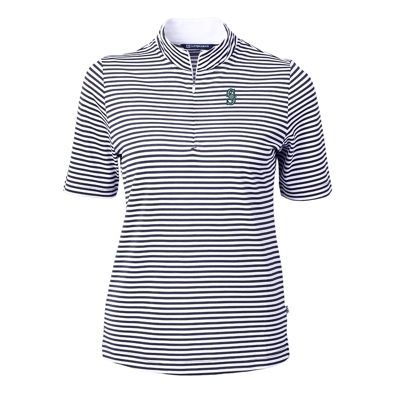 Women's Cutter & Buck  Navy Seattle Mariners Virtue Eco Pique Stripe Top