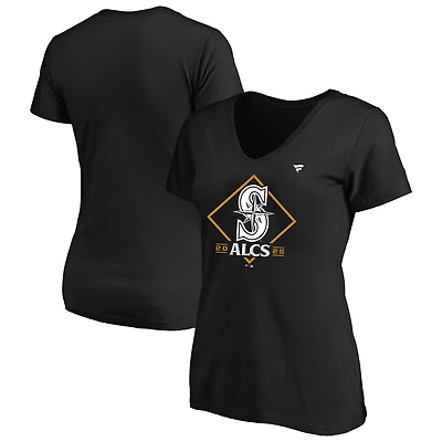 T-shirt fanatique noir pour femmes des Seattle Mariners, champions de la série division Ligue américaine 2025, grande taille, vestiaires