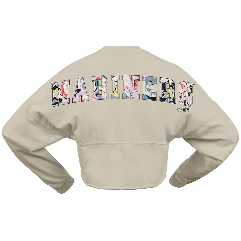 Women's Fanatics  Cream Seattle Mariners Floral Preppy Cropped Long Sleeve T-Shirt