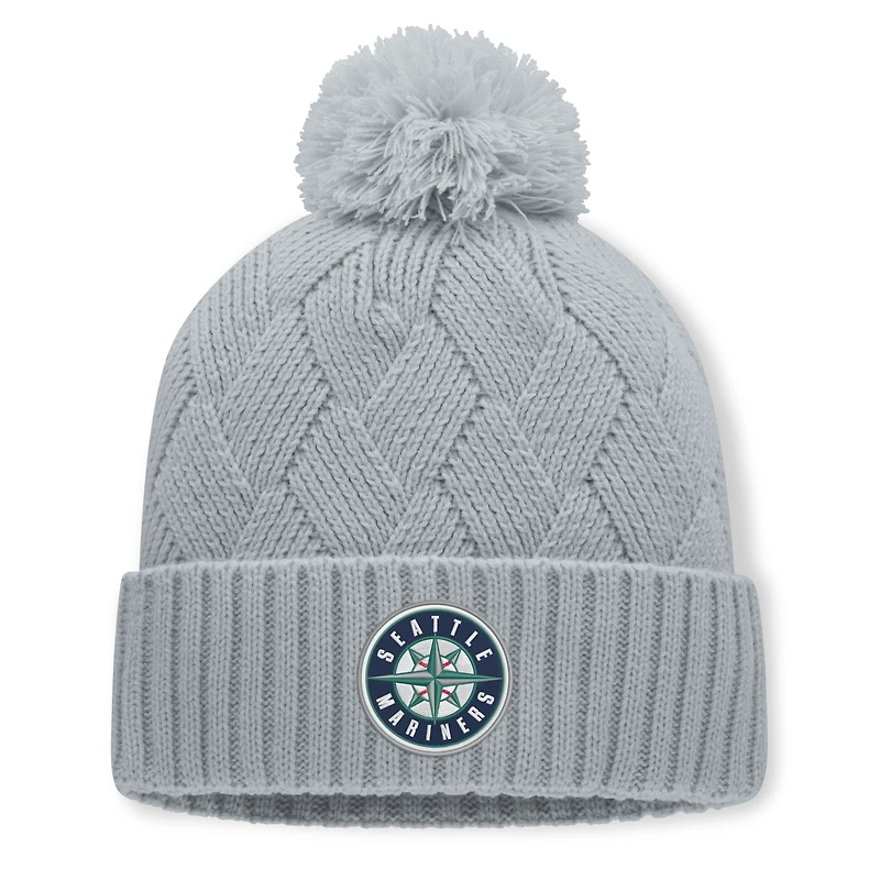 Bonnet tricoté gris Seattle Mariners pour femme, avec pompon, de la marque Fanatics.