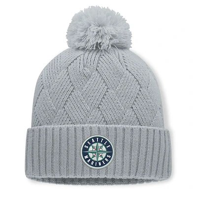 Bonnet tricoté gris Seattle Mariners pour femme, avec pompon, de la marque Fanatics.