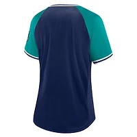 T-shirt à col en V Fanatics Navy Seattle Mariners Glitz & Glam League Diva Raglan pour femmes