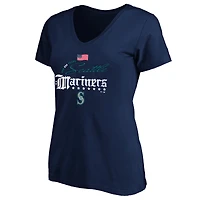 Women's Fanatics Navy Seattle Mariners USA 250 Years Plus V-Neck T-Shirt